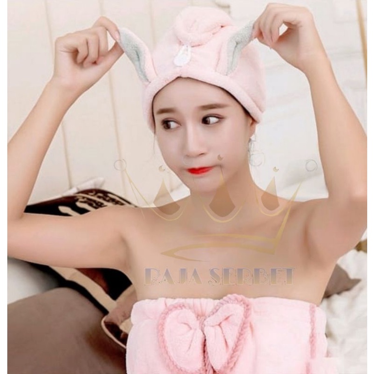 HANDUK KERAMAS/HAIR TOWEL SHOWER CAP/HANDUK KEPALA PREMIUM QUALITY/DRY HAIRCAP MOTIF KELINCI