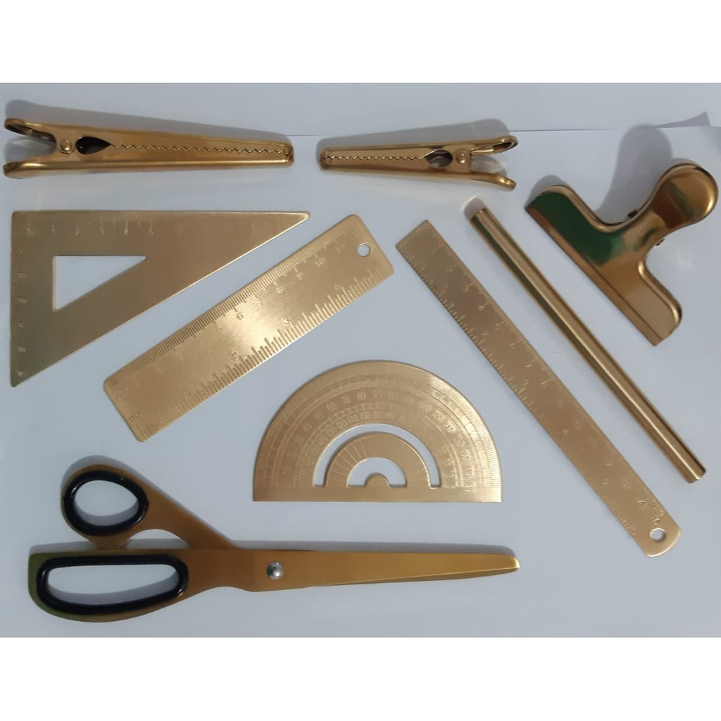 

HOMELIVING#Stationery Gunting Gold / Penggaris / Pulpen / Penjepit Kertas / Sendok Jepit Takar kopi