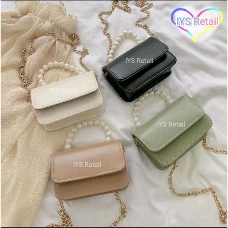Tas Wanita Mini Rantai Mutiara Tali Panjang