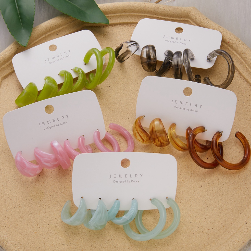 6pcs / Set Anting Bahan Resin Warna Elegan Untuk Pria / Wanita