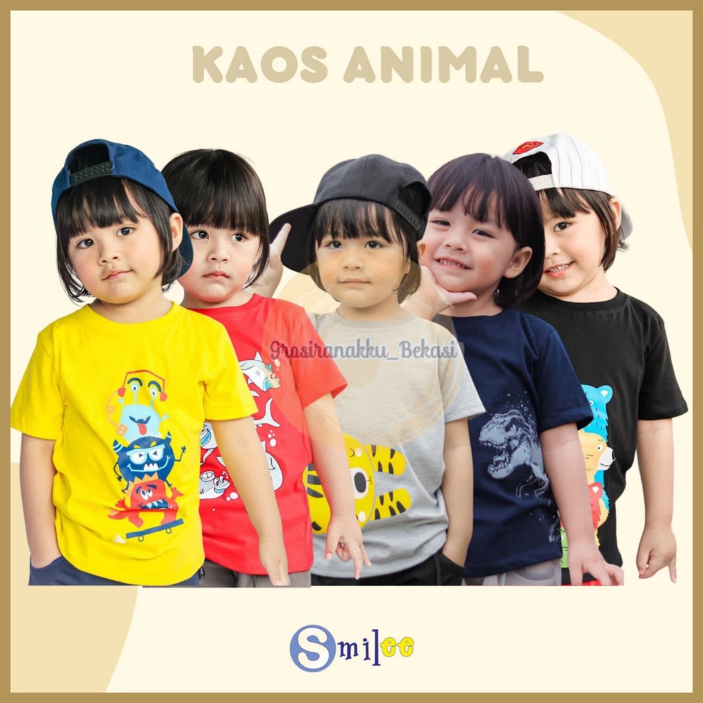 Kaos Anak Cowok Smilee Murah Motif Animal Size 1-5Thn