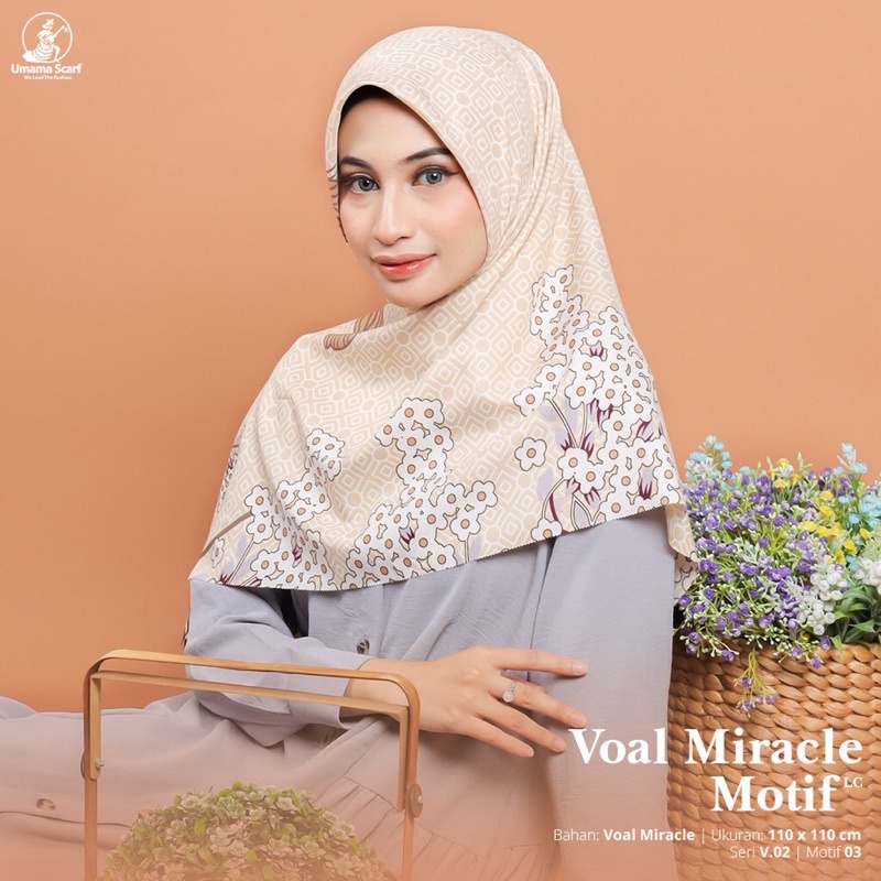 Umama Scarf - Kerudung Motif Segi Empat Voal Miracle Motif Lc