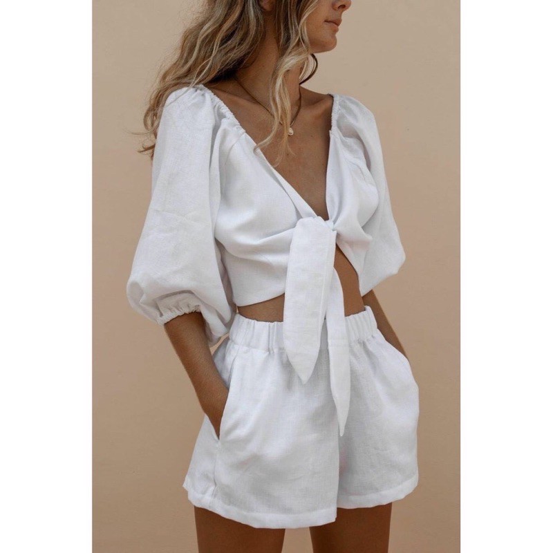 White Tied Beach Set / Baju Pantai / Dress Pantai