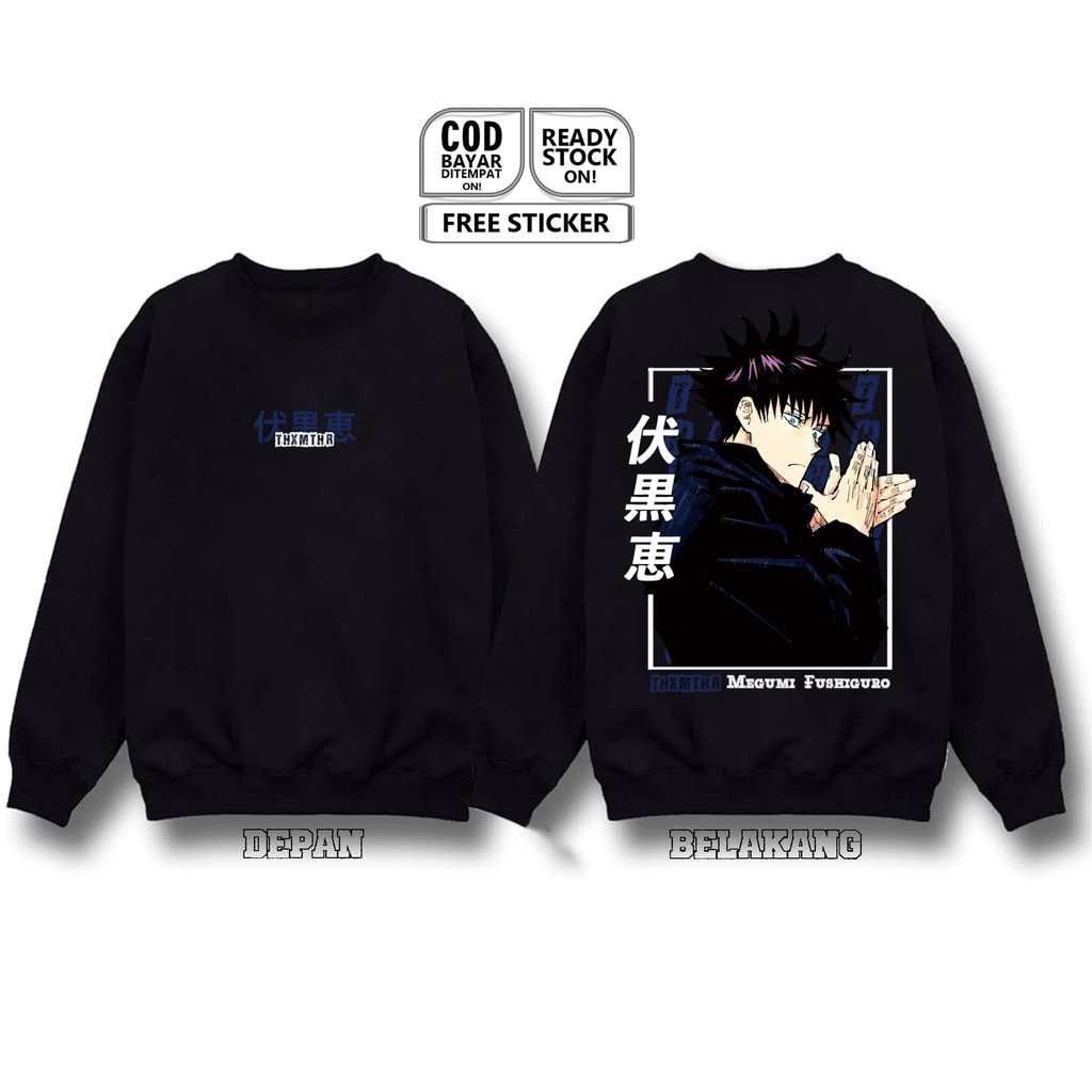 SWEATER CREWNECK MEGUMI FUSHIGURO JUJUTSU KAISEN ANIME MANGA BAJU JEPANG SATORU GOJO YUJI ITADORI SC