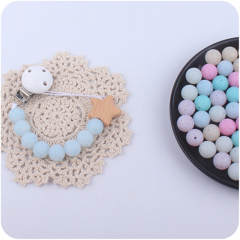 Mary 5pcs / Set Mainan Teether Manik-Manik Kristal Bulat 12,15mm Bahan Silikon Food Grade Untuk Bayi