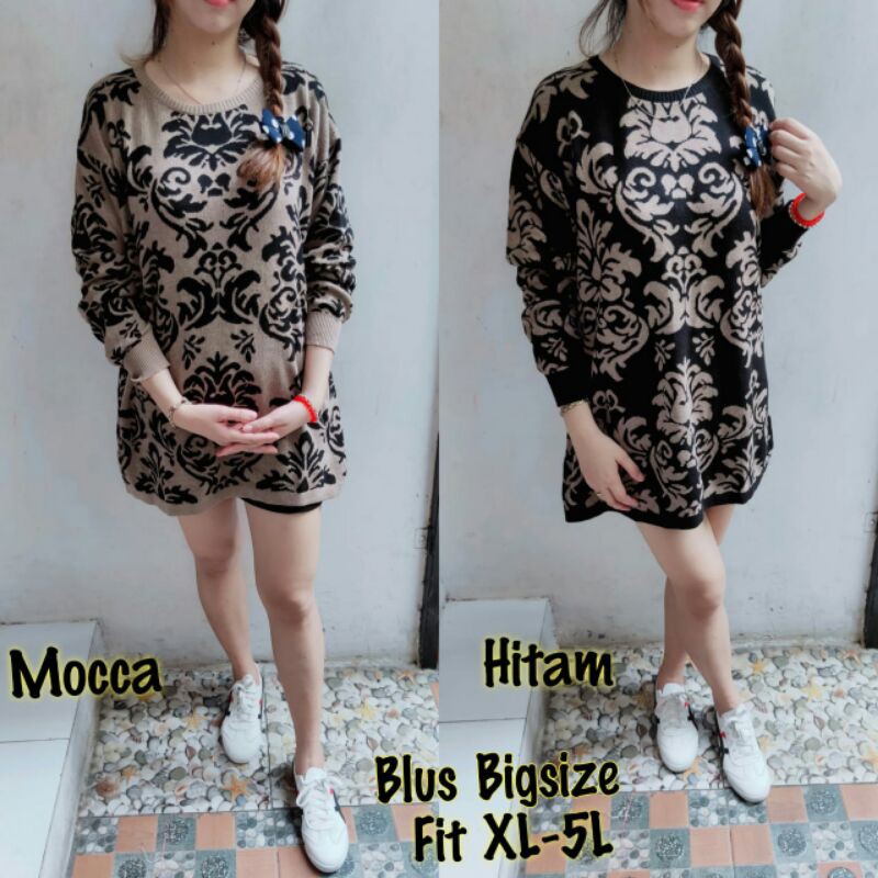Linystore Atasan rajut  size jumbo real pic/blus rajut batik jumbo/kaos rajut jumbo