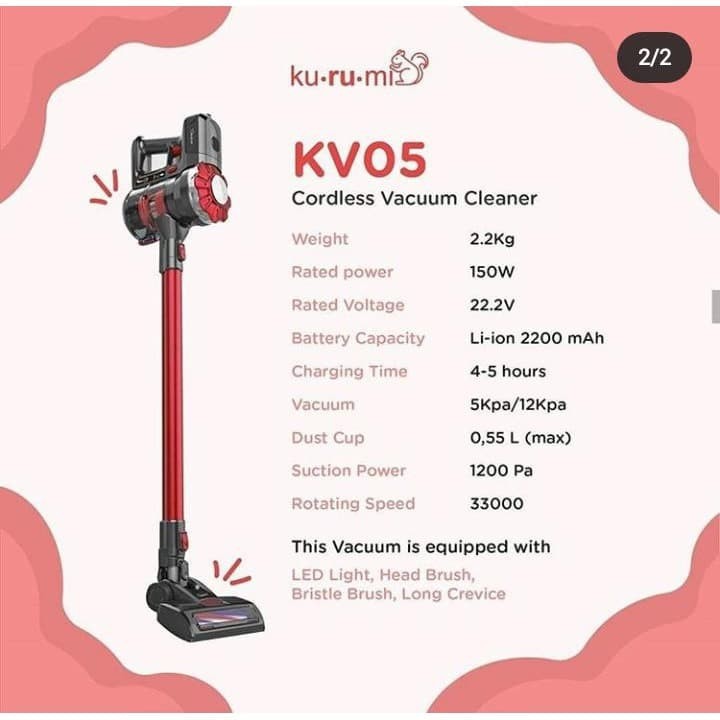 KURUMI KV05 RED VACUUM CLEANER/PENYEDOT DEBU