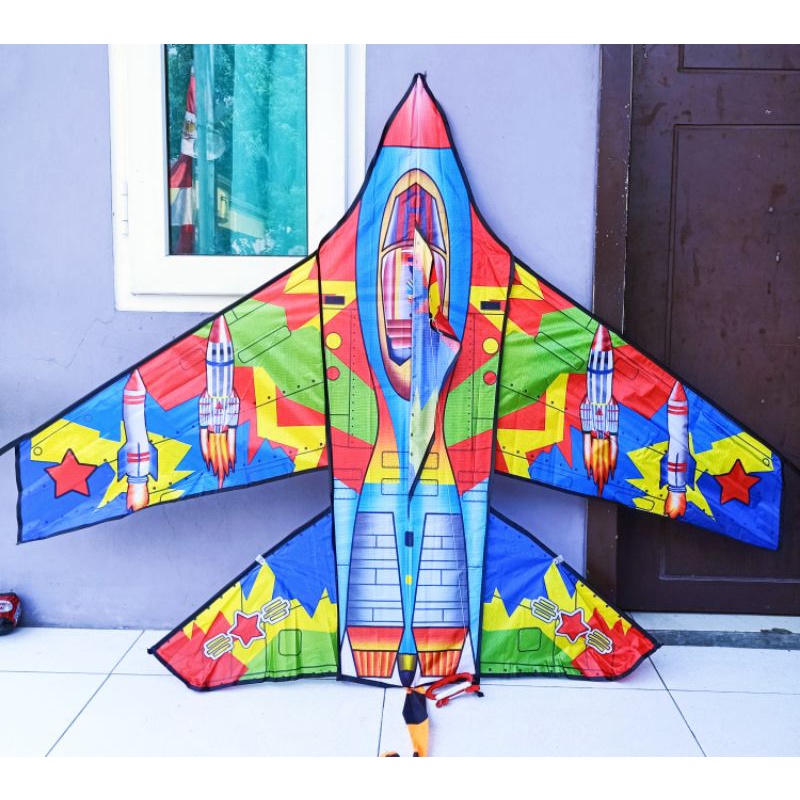 Layangan Parasut Jet Tempur Jumbo 1,6cm (Portable/Bongkar Pasang/Lipat)