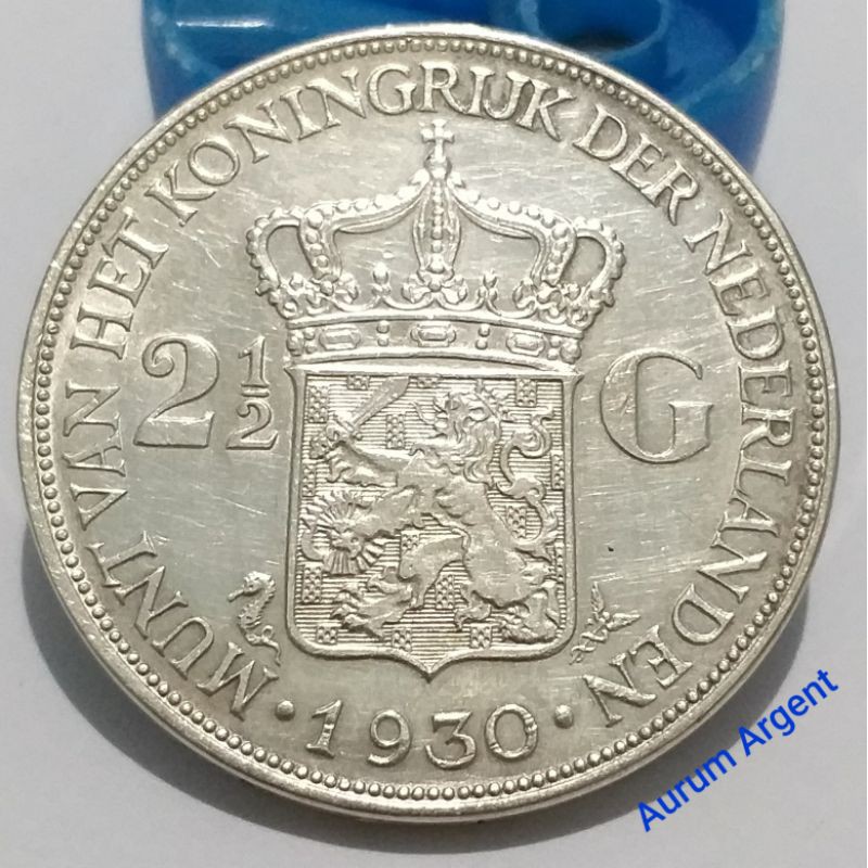 SWILH2.5G-19.. 1 PC KOIN PERAK KUNO ASLI 2.5 GULDEN WILHELMINA TH 1930.  -- SILVER COIN --