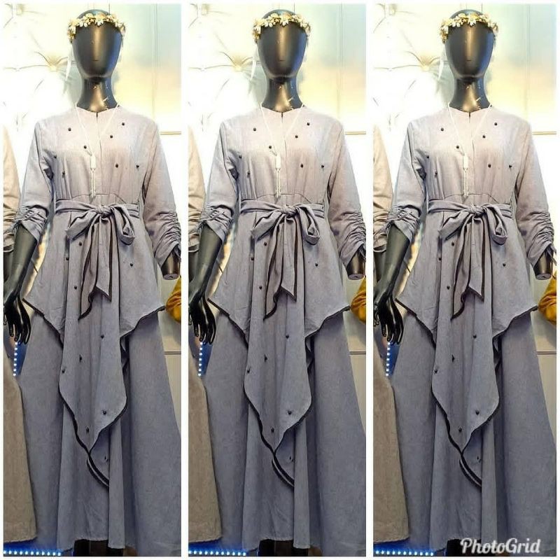 Long Dress muslim busui friendly Gamis sleting depan tangan serut Ken-224