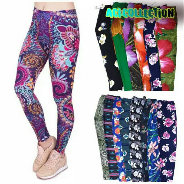 Legging Motif Random Wanita Jersey Lembut Standar - Jumbo { RANDOM }