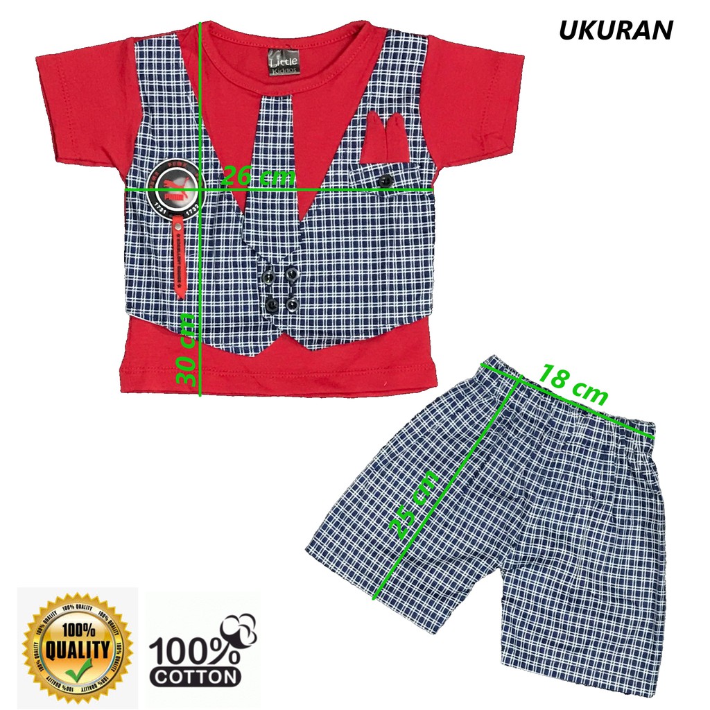 BAYIe - Setelan Baju Bayi / Anak  Laki-Laki Cowok  (Kaos Rompi+Celana) LITTLE KIDDOS SNI 0-12 bulan