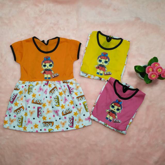 Daster Anak  uk 1-2tahun / Daster Anak Karakter / Dress Anak Perempuan Bahan Kaos Baju Harian Anak