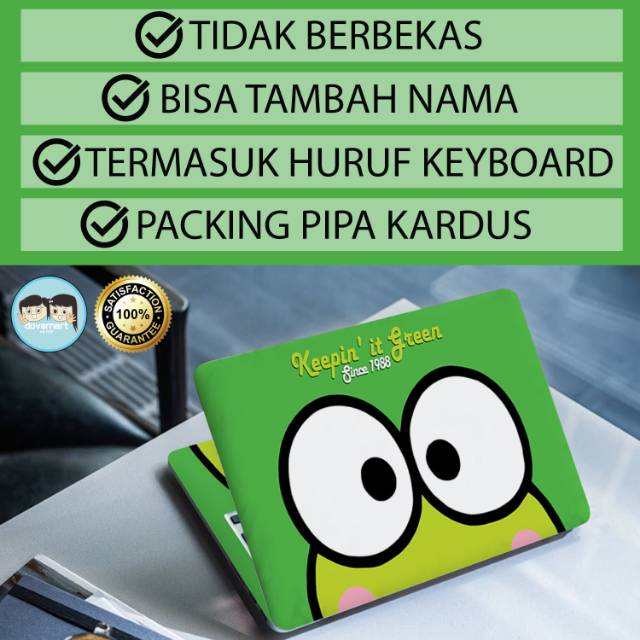 Garskin Laptop Stiker Anti Gores Full Body Keroppi Custom 10 12 13 14 15 inch Universal Untuk Semua 