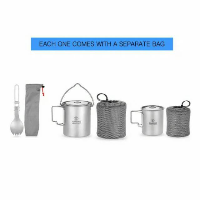 Tomshoo titanium set 3pcs pot 750ml cup 450ml spork ultralight camping outdoor