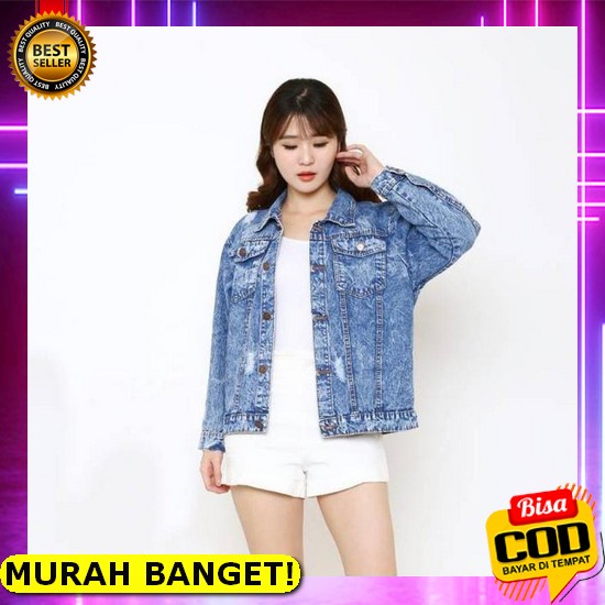 Jaket Baggy Jacket Jeans Oversize Wanita Original Karet Lengan Balon Fwr - Jaket Wanita Oversize Sno