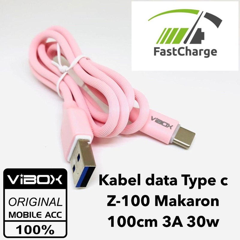 Vibox Kabel data type c z100 macaron 100cm 3A 30w isi real full serabut tembaga material bahan terkuat original