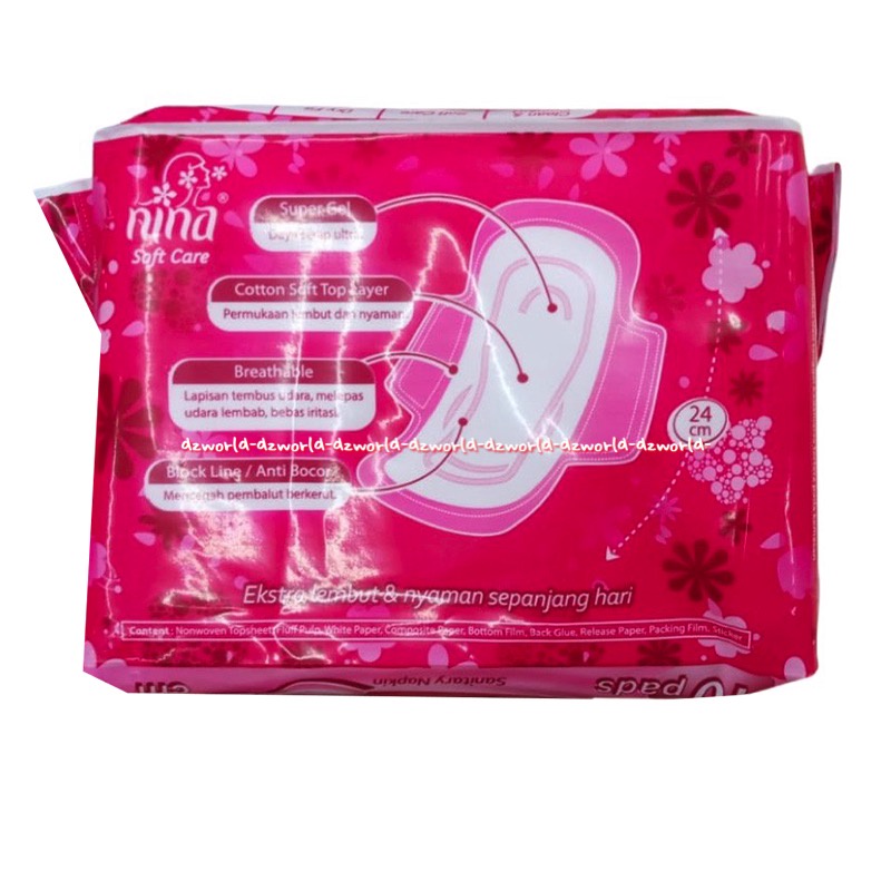 Nina Soft Care 10pads Wings 24cm Pembalut Wanita Softex Ninna Ninasoft