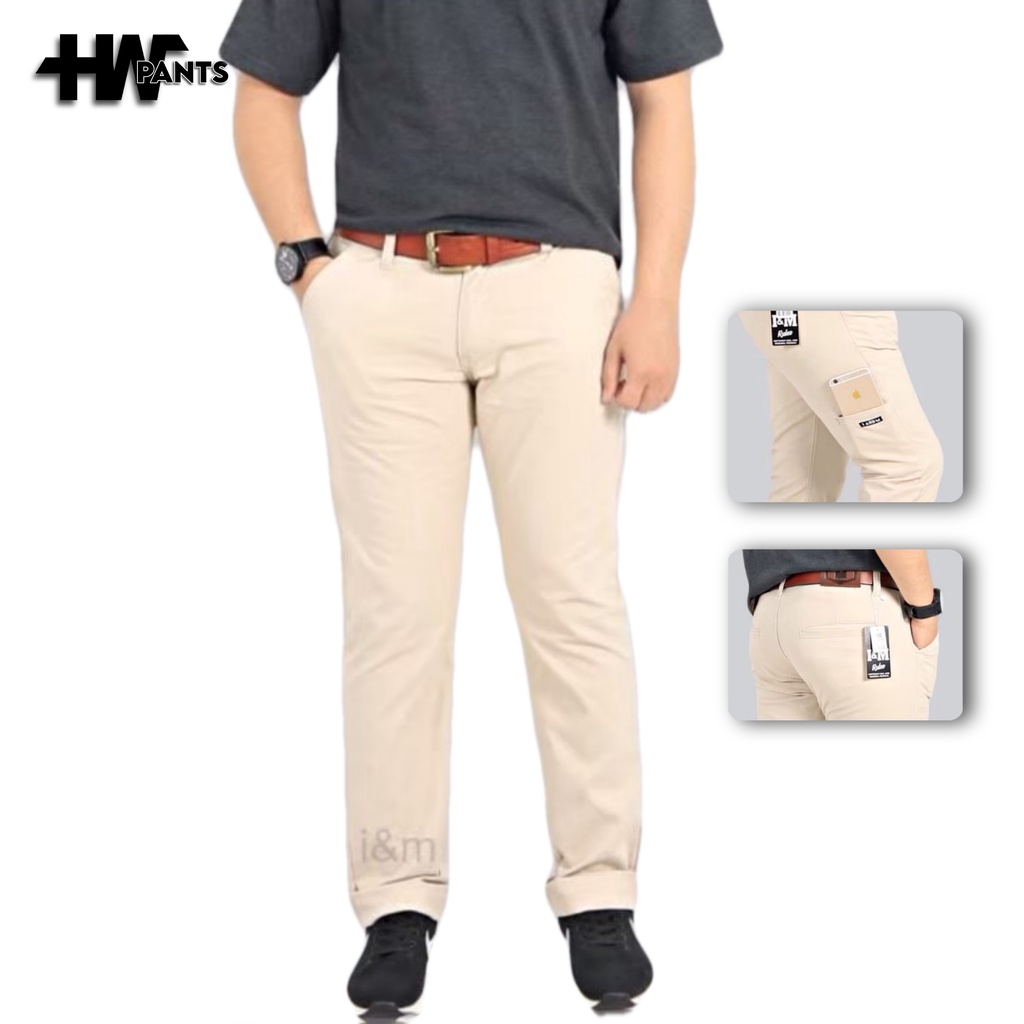 Celana Panjang Chino Pria - Celana Chino Panjang Pria Pocket Saku Samping Cream