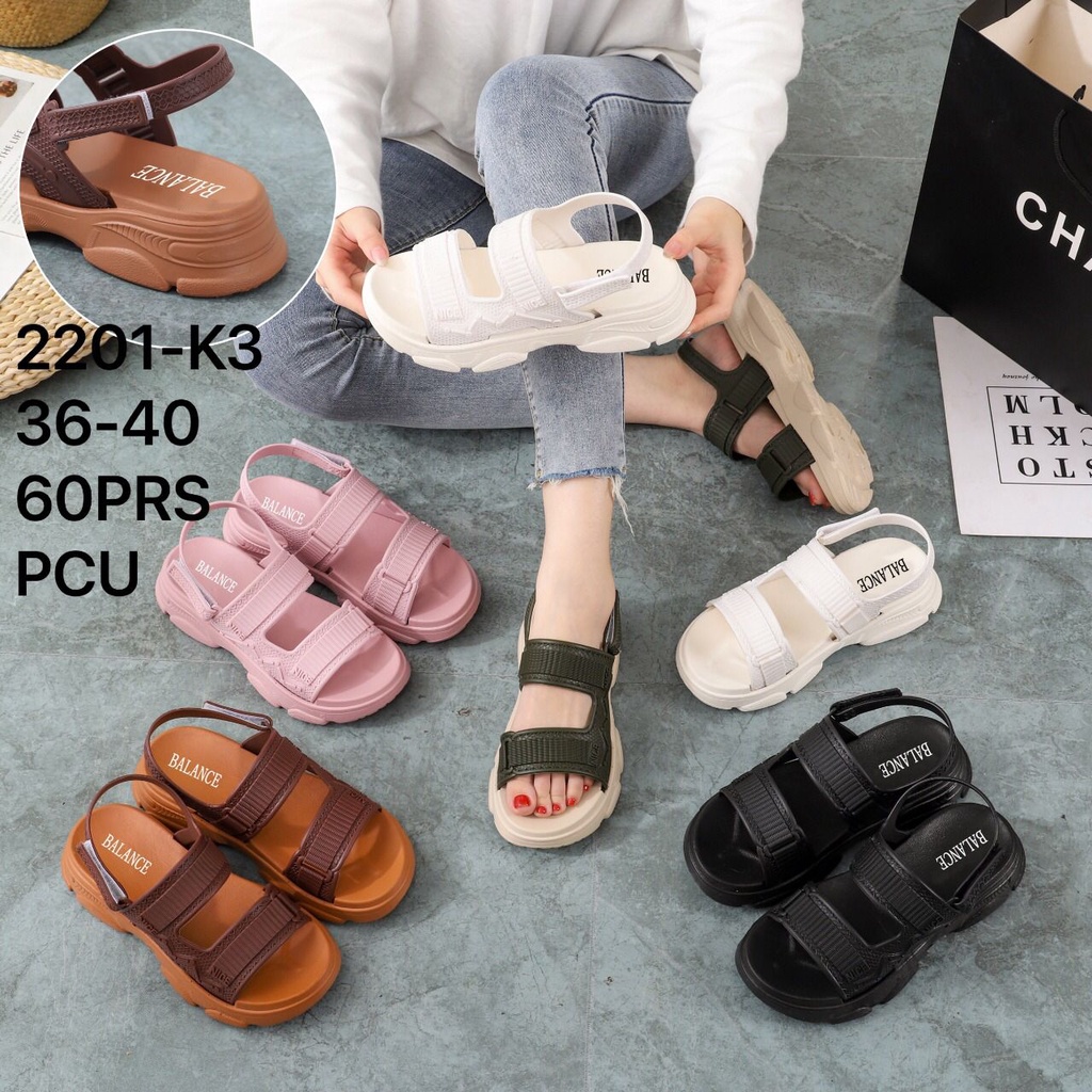 Sandal tali wedges wanita sendal jelly perempuan terbaru ori produk impor balance 2201-K3