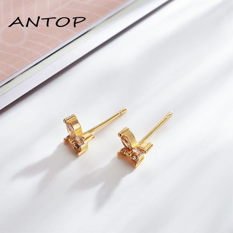 Korea Fashion Micro-Inlaid Zircon Kupu-kupu Anting-Anting Emas Sederhana Temperamen Anting Aksesoris Wanita ANTOP