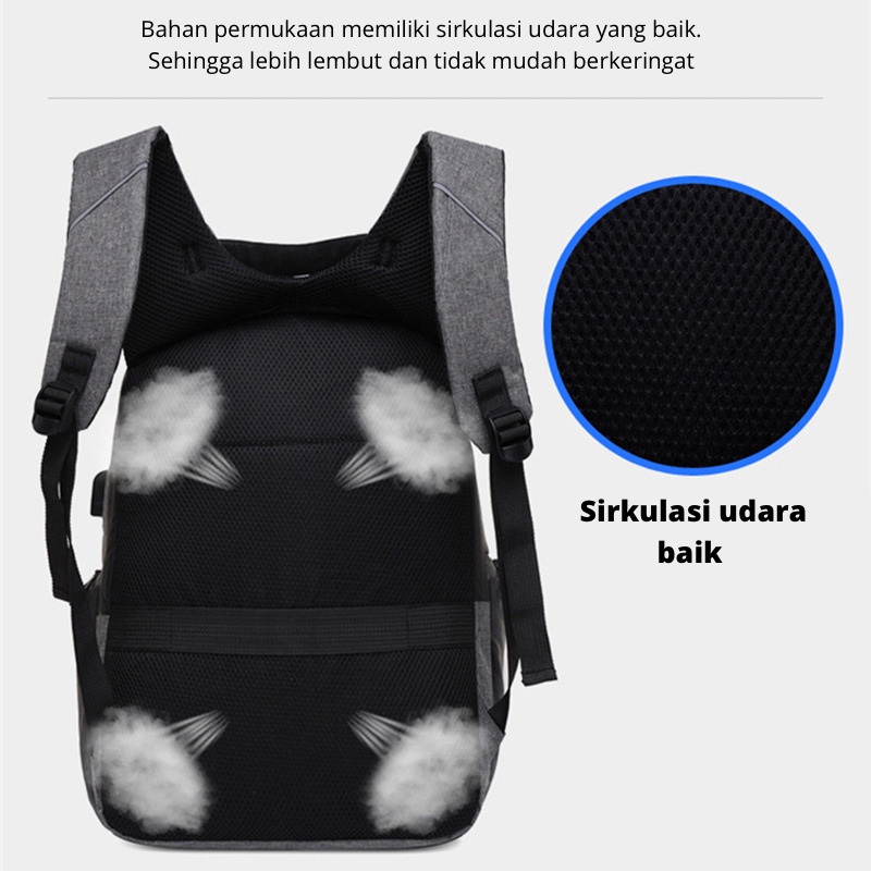 Highland Tas Ransel Pria Kasual Anti Air Waterproof Backpack Tas Laptop 15.6Inc dengan USB Charger Port TR209