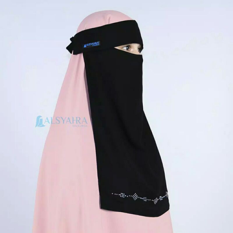 Niqab Poni Alhajr Sifon Silk Jetblack Alsyahra Exclusive