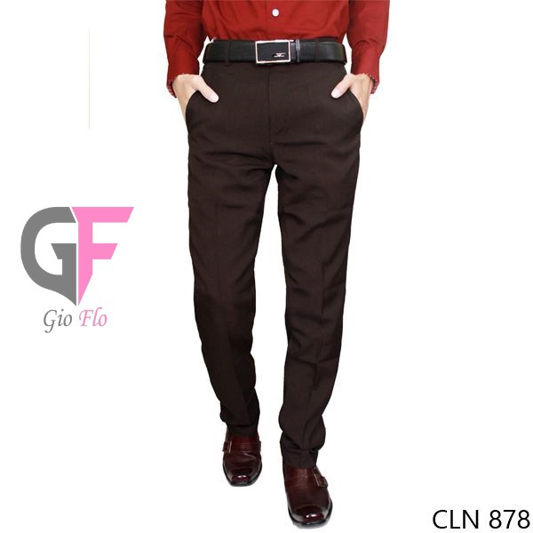 GIOFLO Mens Slim Fit Long Suit Pants Dark Brown / CLN 878