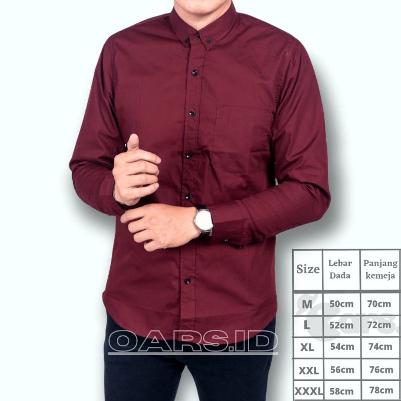 kemeja pria polos lengan panjang slimfit kuning mustard kunyit jumbo kasual merah maroon hitam tosca navy hijau army