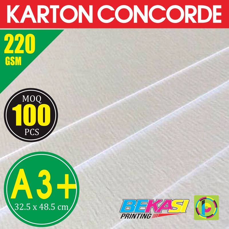 

Kertas Karton Carton Concorde 220 GSM Ukuran A3+ 32.5x48.5 cm isi 100 Lbr