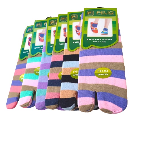 Kaos Kaki Wanita Jempol Garis Garis Set Isi 3 Pcs