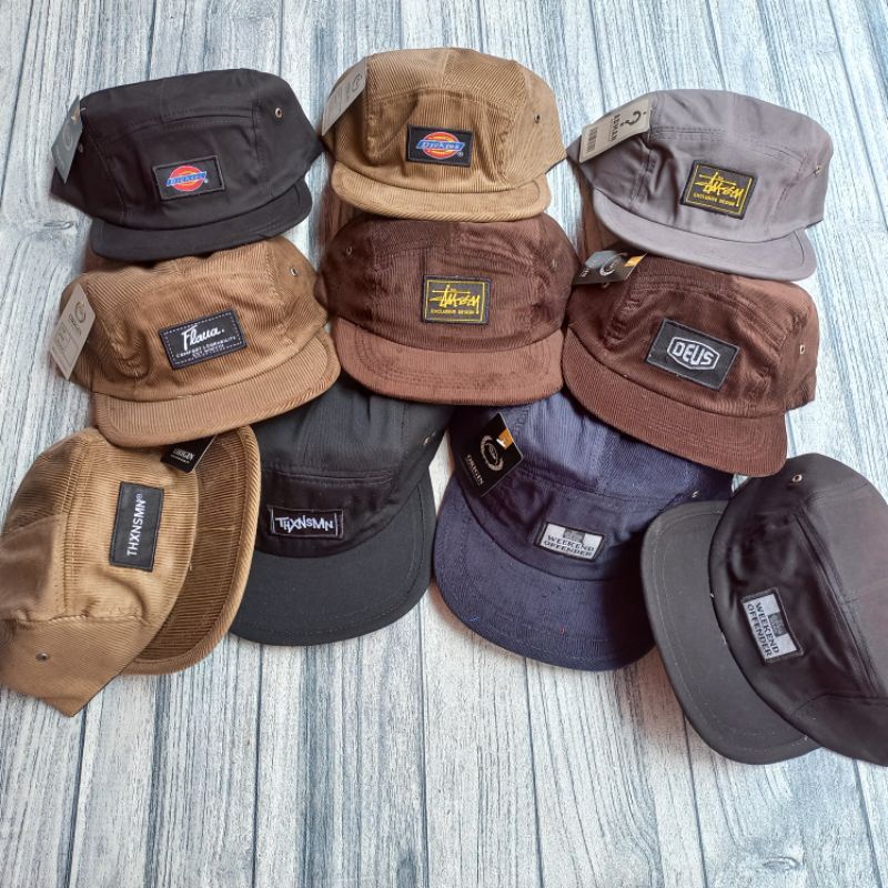 topi 5 panel corduroy dan rafel denim kualitas premium cocok untuk pria dan wanita