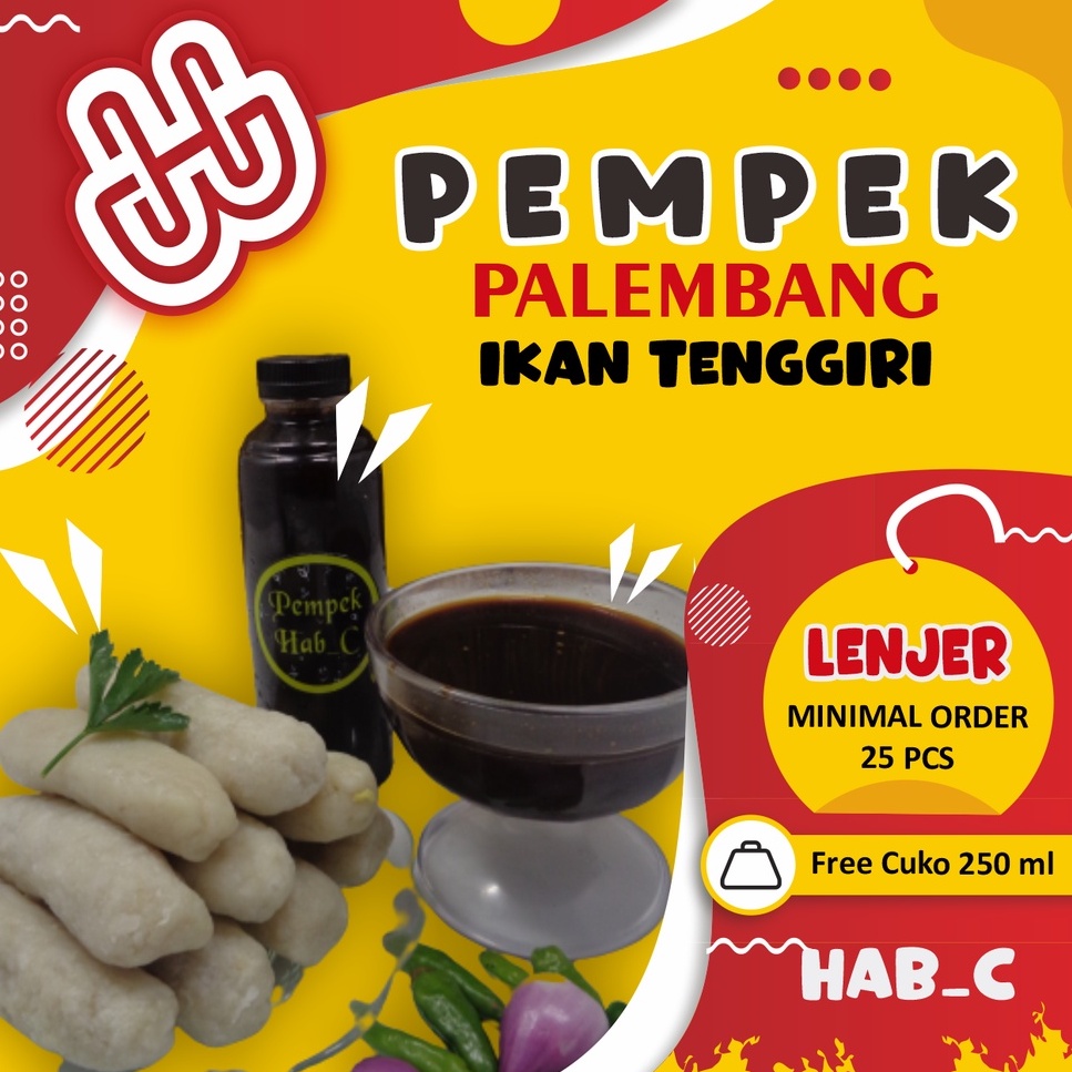 

Pempek Hab-c Asli palembang Lenjer Kecil 35g Ikan Tenggiri Asli + Cuko