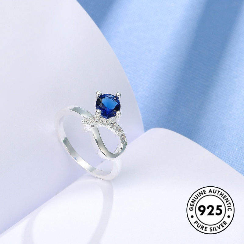 Cincin Sapphire Bahan S925 Silver Gaya Vintage