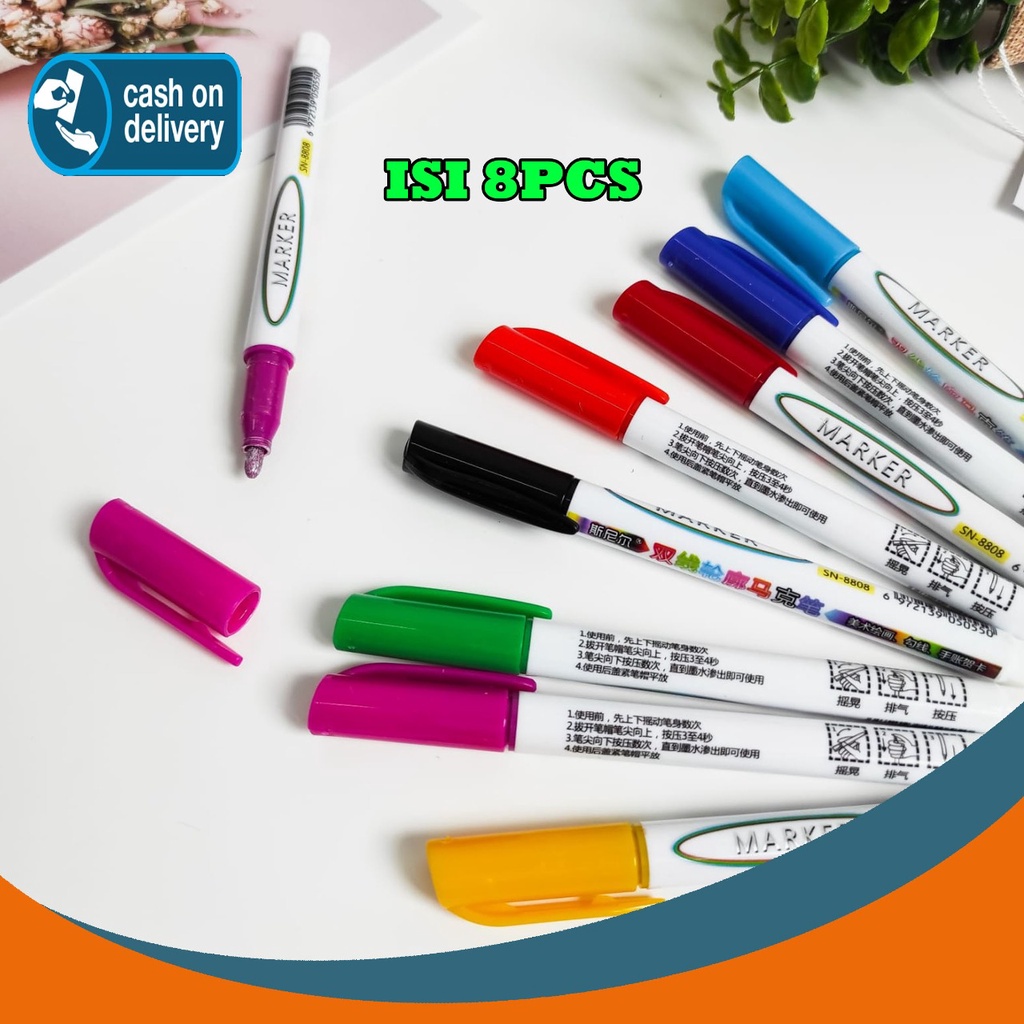 

MARKER PEN MANIK 1 BOX ISI 8 PCS ADA GLITTER ALAT TULIS UNIK LUCU MURAH