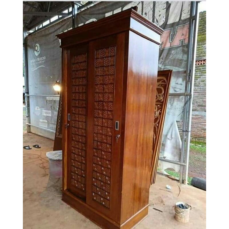almari pakaian.lemari pakaian sliding pintu 2 kayu jati murah promo
