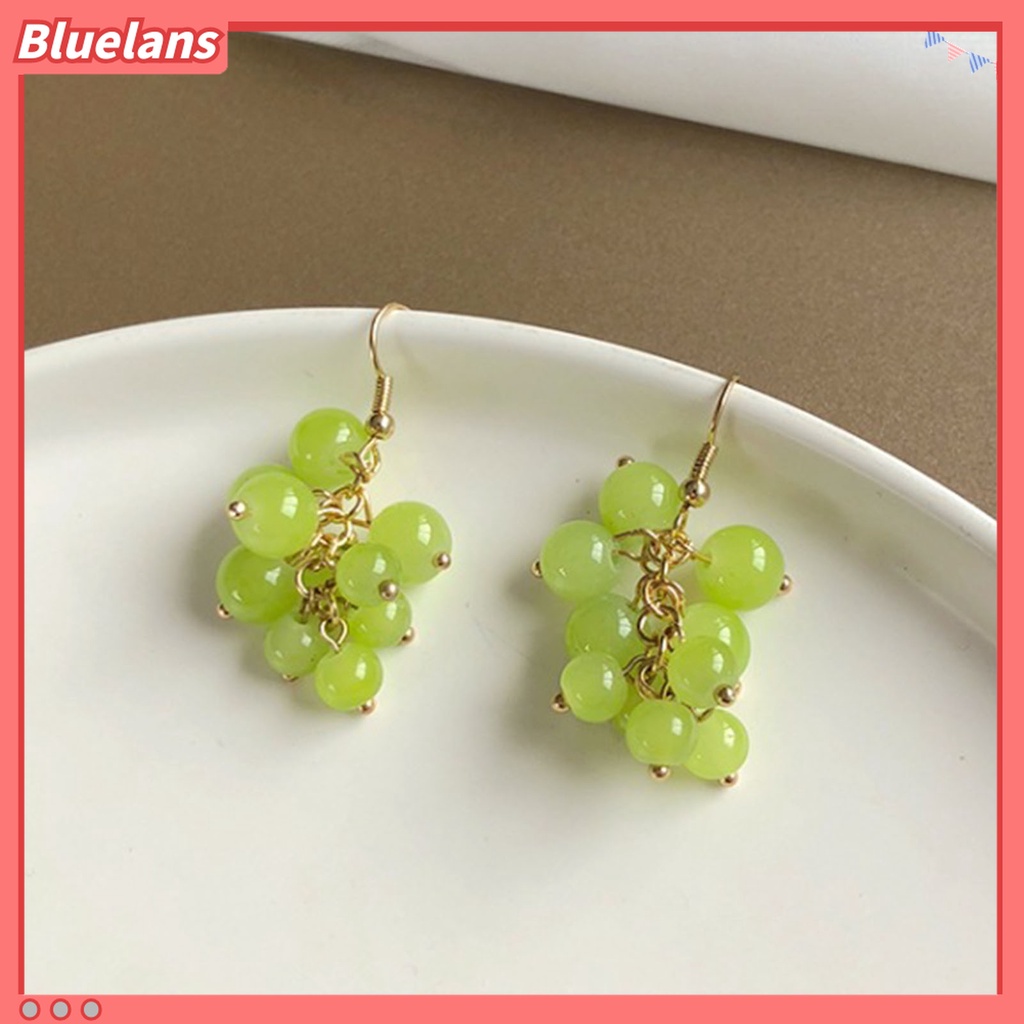 1 Pasang Anting Kait Tanpa Tindik Bentuk Anggur Aksen Manik-Manik Bulat Untuk Liburan