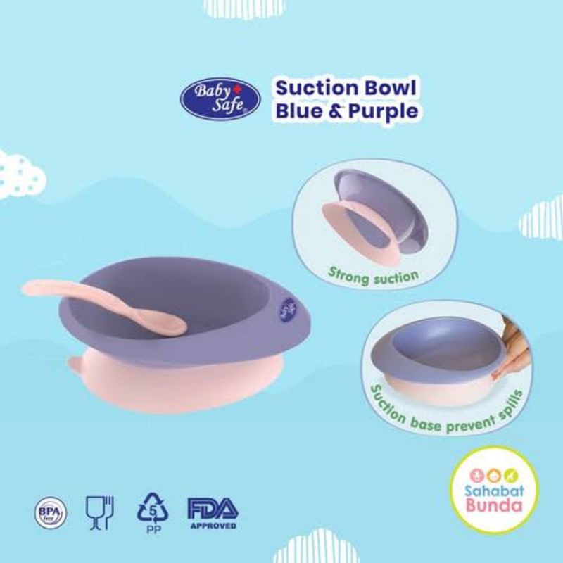 Baby Safe Suction Bowl With Spoon B354U B354B - Babysafe Mangkok Makan Anak Silikon + Sendok - Mangkok Silicone &amp; Sendok