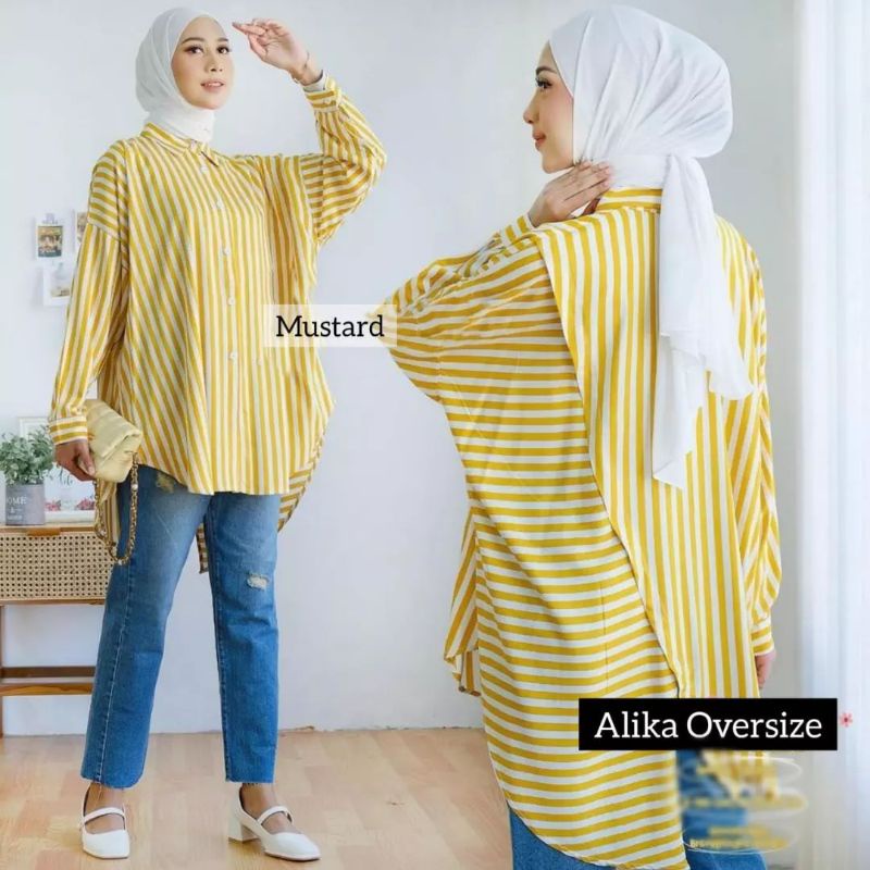 BLOUSE SALUR OVERSIZE ATASAN JUMBO TERBARU/ALIKA BLOUSE OVERSIZE/KEMEJA WANITA LD 130 CM/FAR MOSLEMSTORE