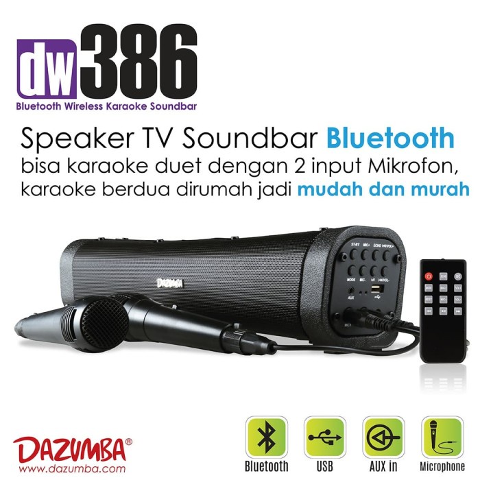 Speaker Karaoke Bluetooth Soundbar Khusus Untuk TV Dazumba DW386 - Mic One