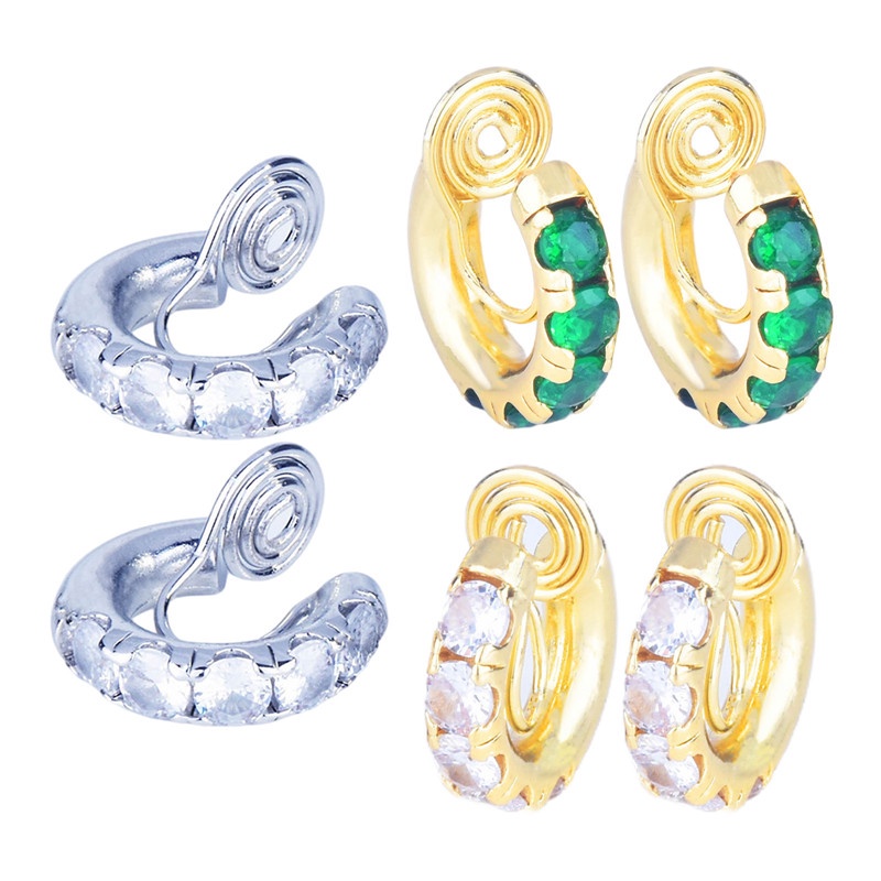 Anting Klip Desain Unik Bentuk Geometri Hias Cubic Zirconia AAA Untuk Wanita