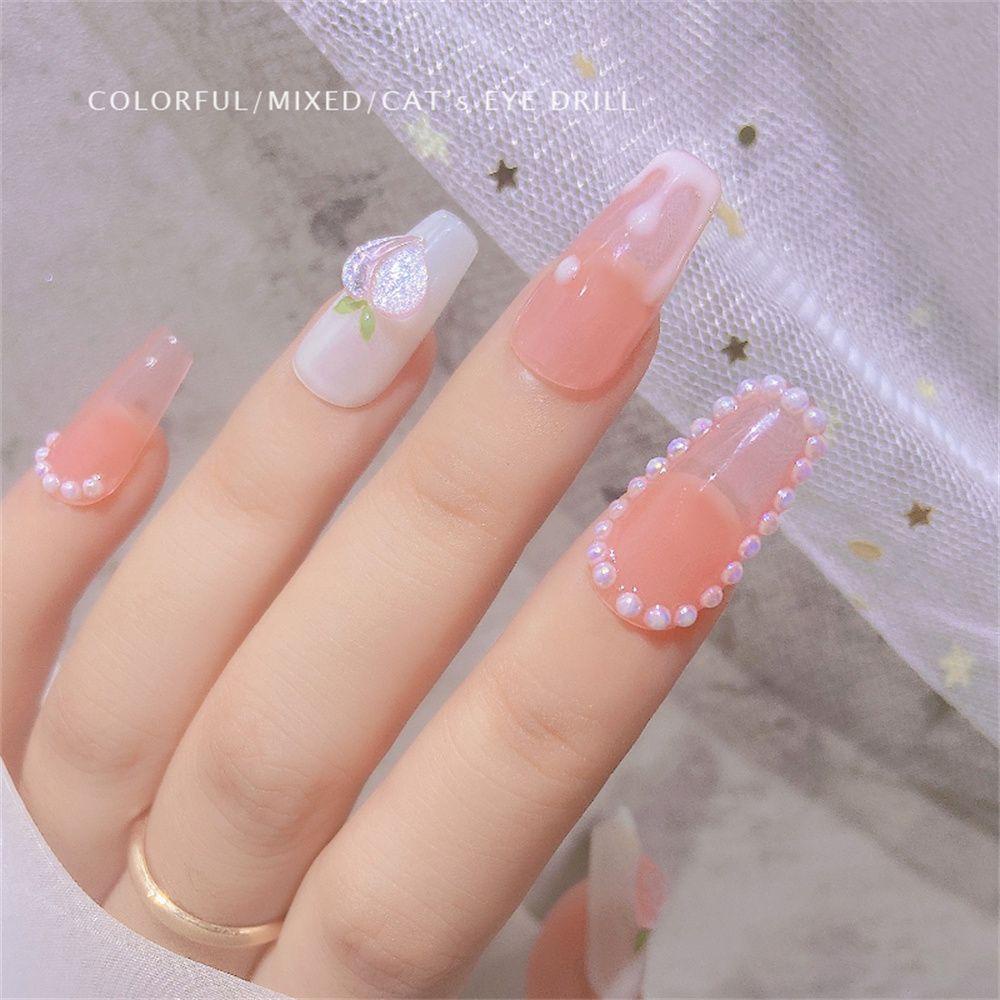 PINEAPPLE 30pcs Jewelry Flat Bottom Drill Nail Accessories Nail Decoration Peach Heart Love Heart Symphony DIY Manicure Resin Nail Art Nail Rhinestones