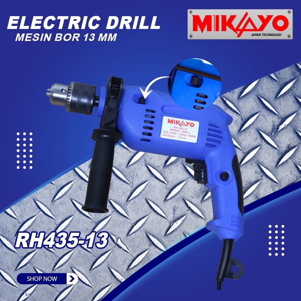 1 TAHUN GARANSI MIKAYO RH435-13 - Mesin Bor Listrik Impact Drill 13MM Mesin Bor Tembok Beton Bor Bolak Balik Mesin Bor Tangan 13 MM