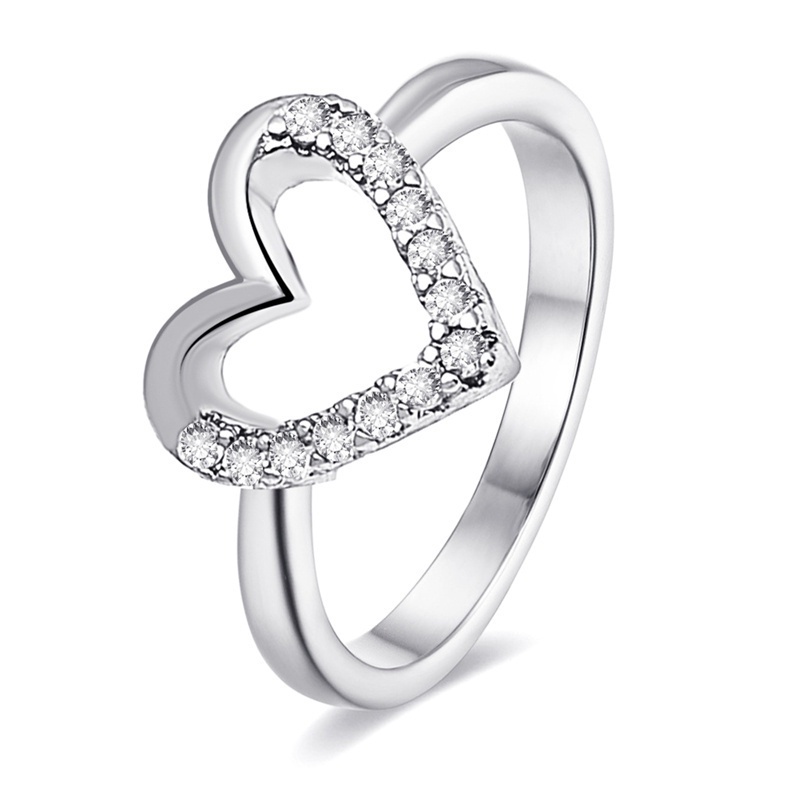 Fancyqube Cincin Sterling Silver 925 Bentuk Hati Hollow Hias Zircon Untuk Wanita