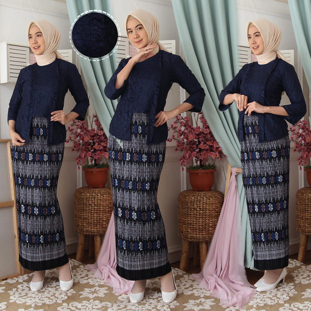 Kebaya Kartini Floy Brukat Tulang Glitter Set Batik Kebaya Wisuda Kondangan Fashion Muslim KB TESSA