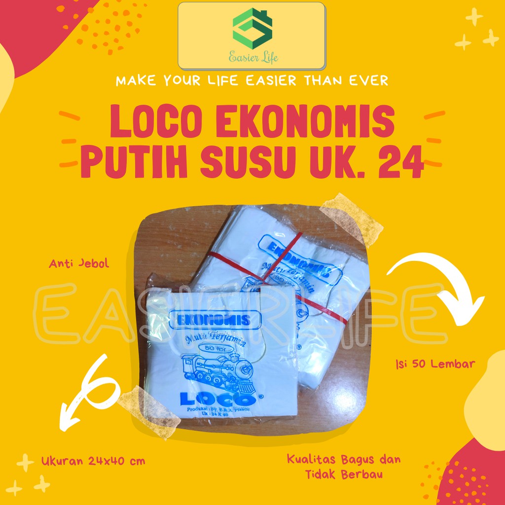 Kantong Plastik Kresek Loco Ekonomis Putih 24 Tipis Per Pack