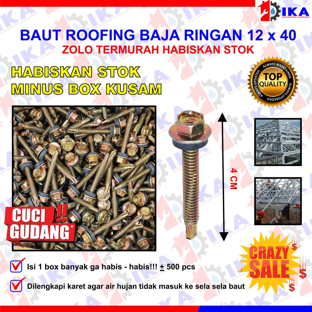 Cuci Gudang Baut Roofing Kuning / Skrup Roofing &quot;ZOLO&quot; 12 x 40 4cm (Harga 500 pcs) Murah Terbatas