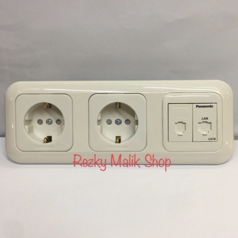 stop kontak + stop kontak + outlet telepon + outlet data LAN cat 6 panasonic putih ( 3 gang )