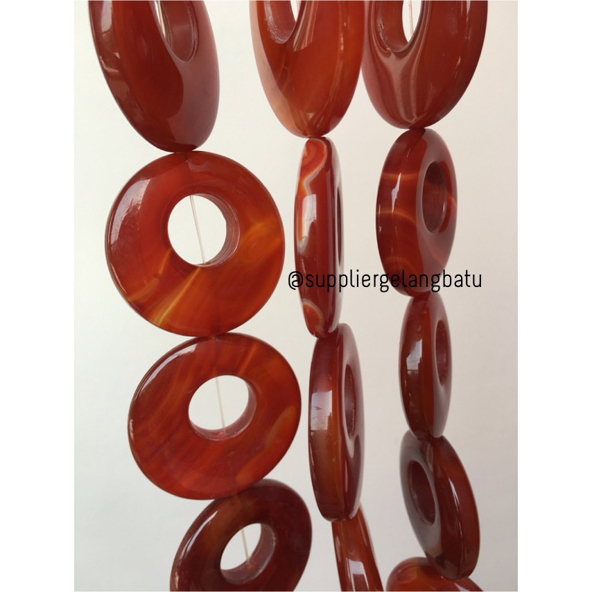 Batu alam cincin donat CARNELIAN OREN 6 x 6cm kalung liontin bandul aksesoris beads fashion grosir