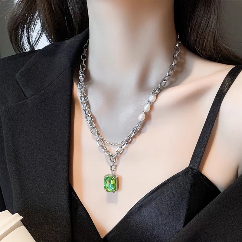 Double-layer twin jahitan mutiara kalung untuk wanita ins Jepang dan Korea gaya elegan kepribadian e